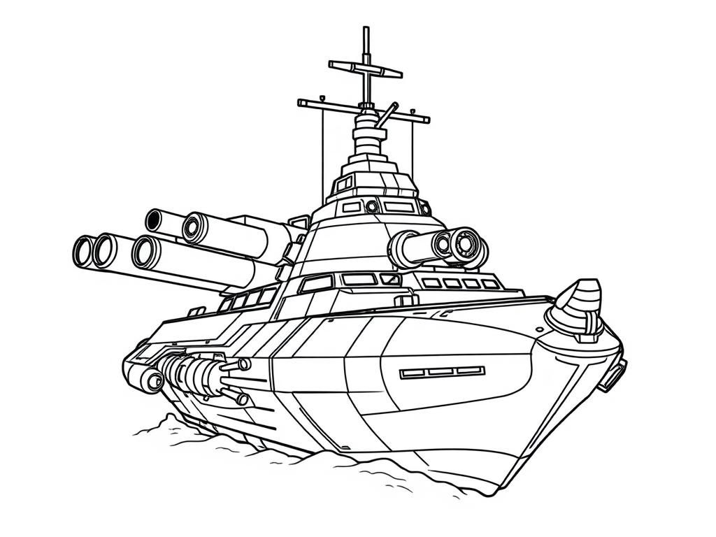 Preview of a futuristic warship with canons
