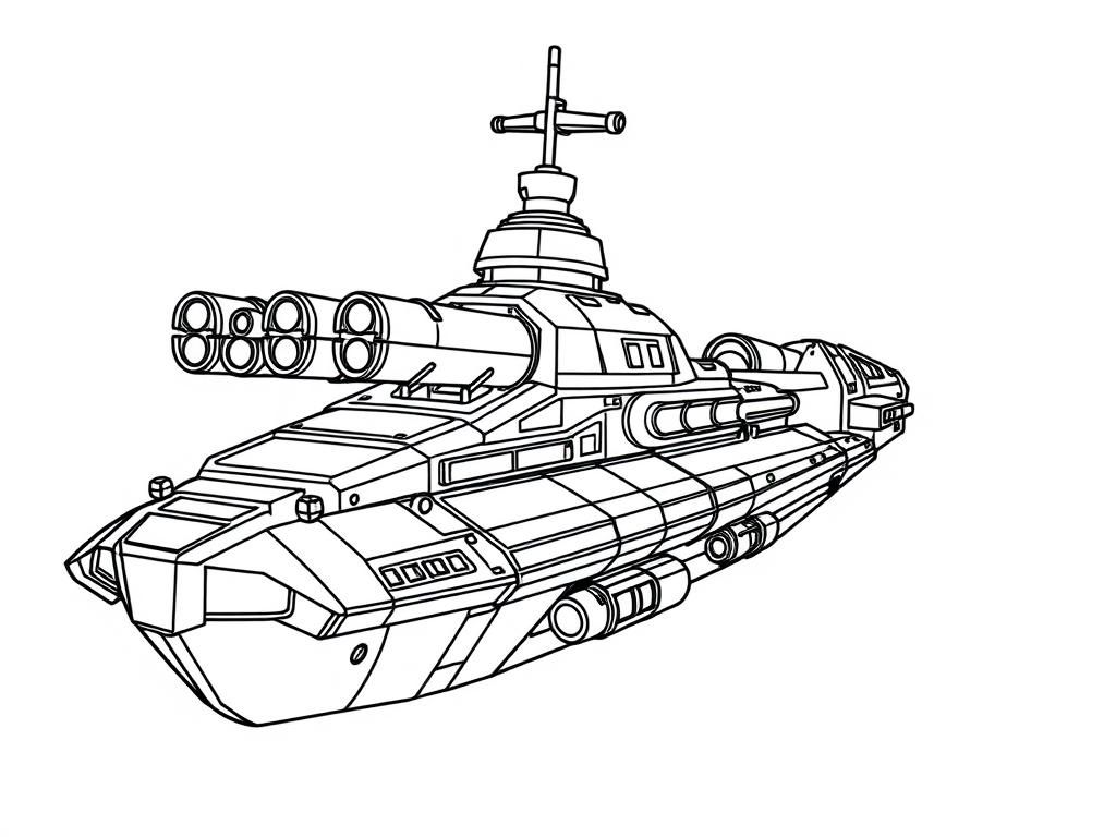 Preview of a futuristic warship with canons
