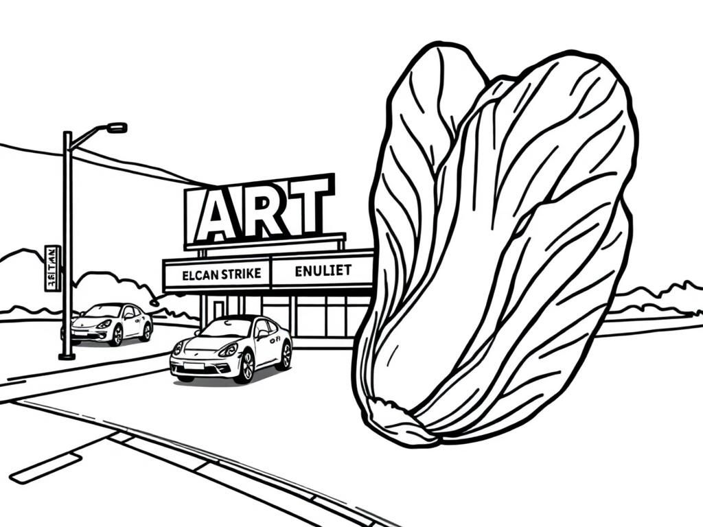 Coloring Page of a City with a Large Cabbage - Coloring Page