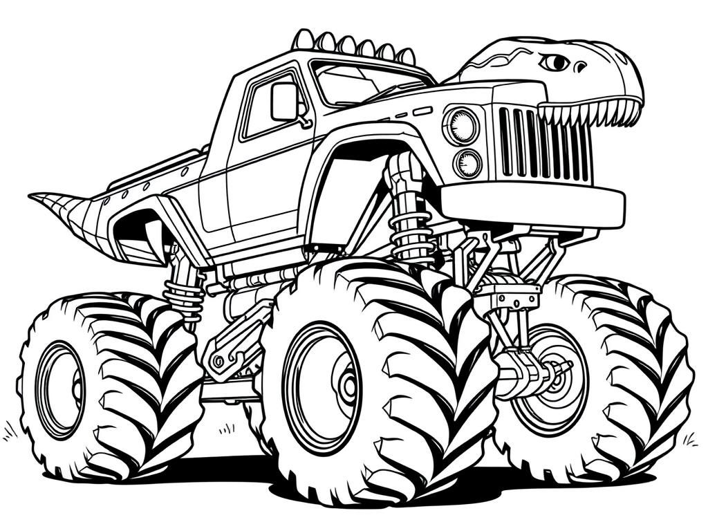 Monster Truck Dinosaur Vehicles Coloring Page