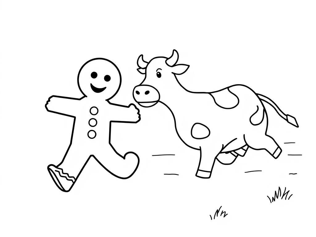 Farm Animals and Gingerbread Man Fun Coloring Page