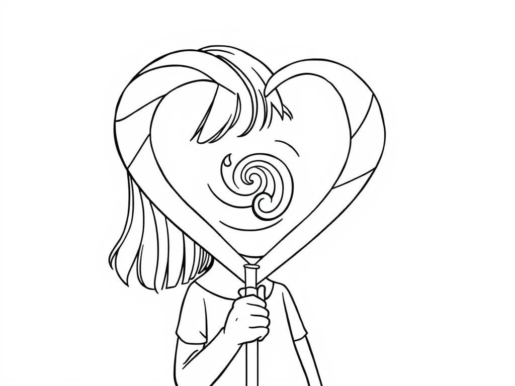 a girl eating a giant heart shaped lollypop