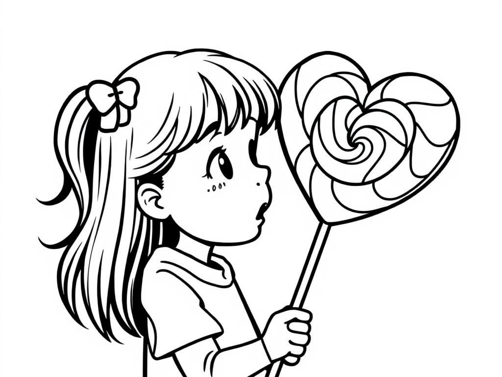 a girl eating a giant heart shaped lollypop