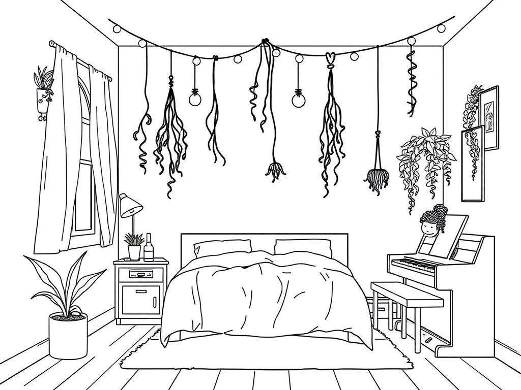Cozy Bedroom Coloring Page