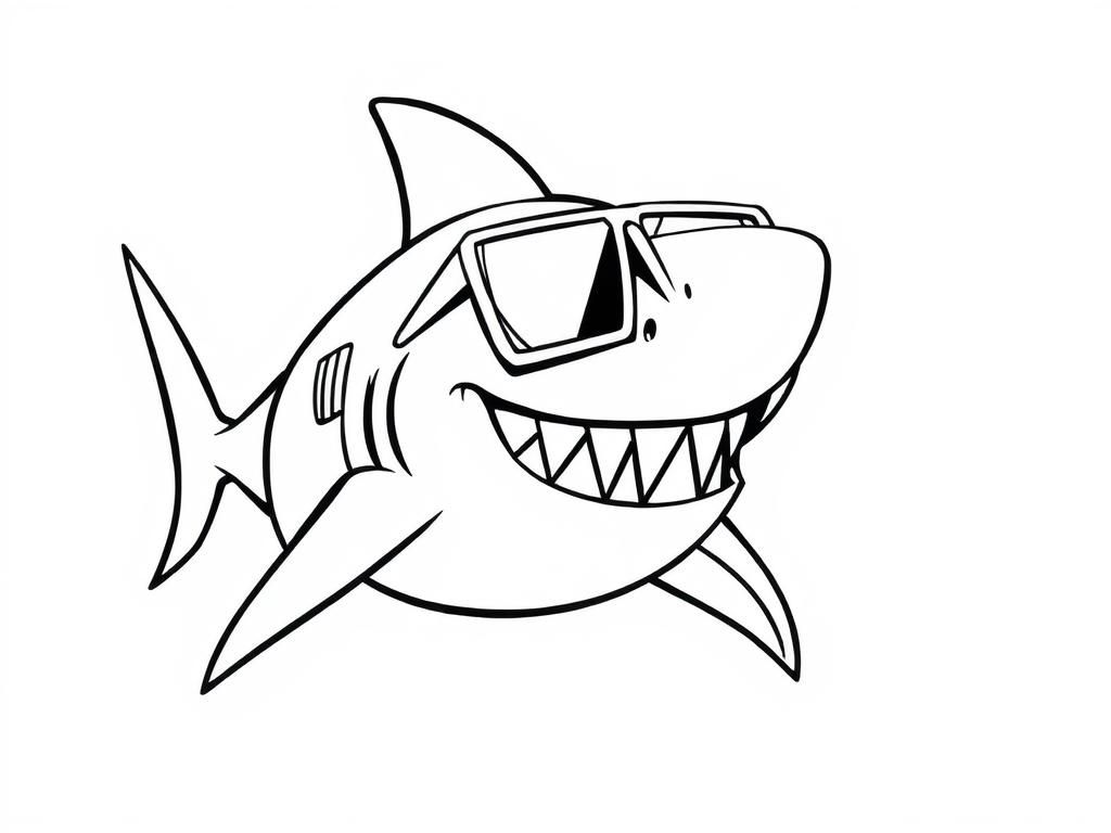 Kleurplaat van een haai met zonnebril