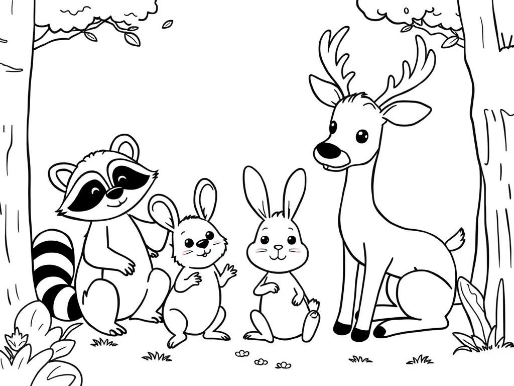 Woodland Animals Colouring Page