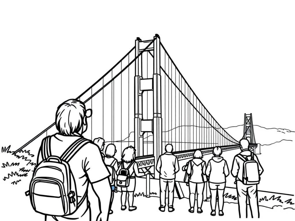 Golden Gate Bridge Tourists Coloring Page