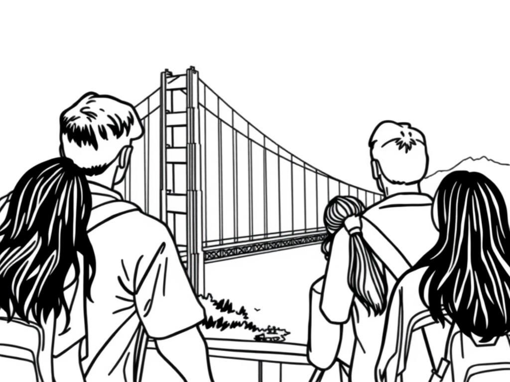 Golden Gate Bridge Family Coloring Page