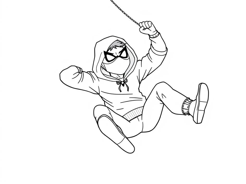 Spider-Man Swinging on a Web Coloring Page