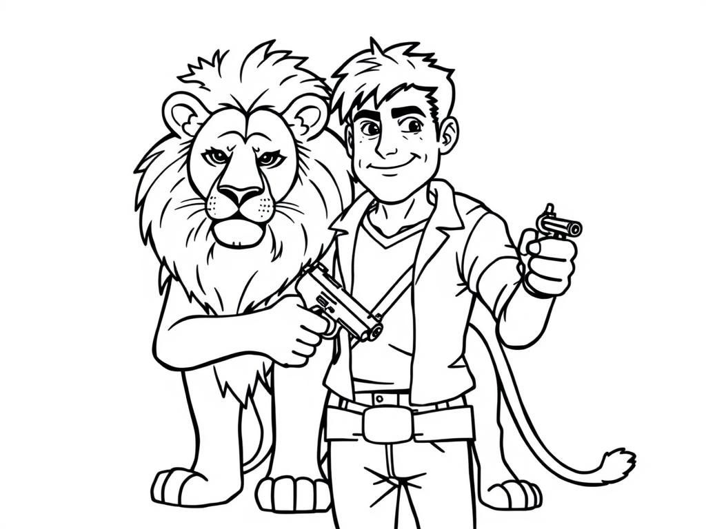 Man and Lion Coloring Page