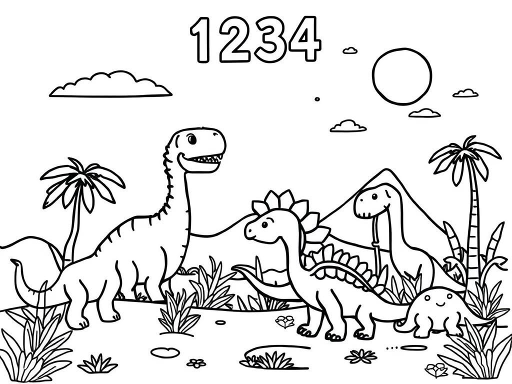 Preview of a happy place with dinosaurs and at the top the text "1234" and at the bottom the text "OWYN"