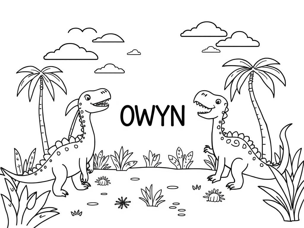 Preview of a happy place with dinosaurs and in the middle the text "OWYN"