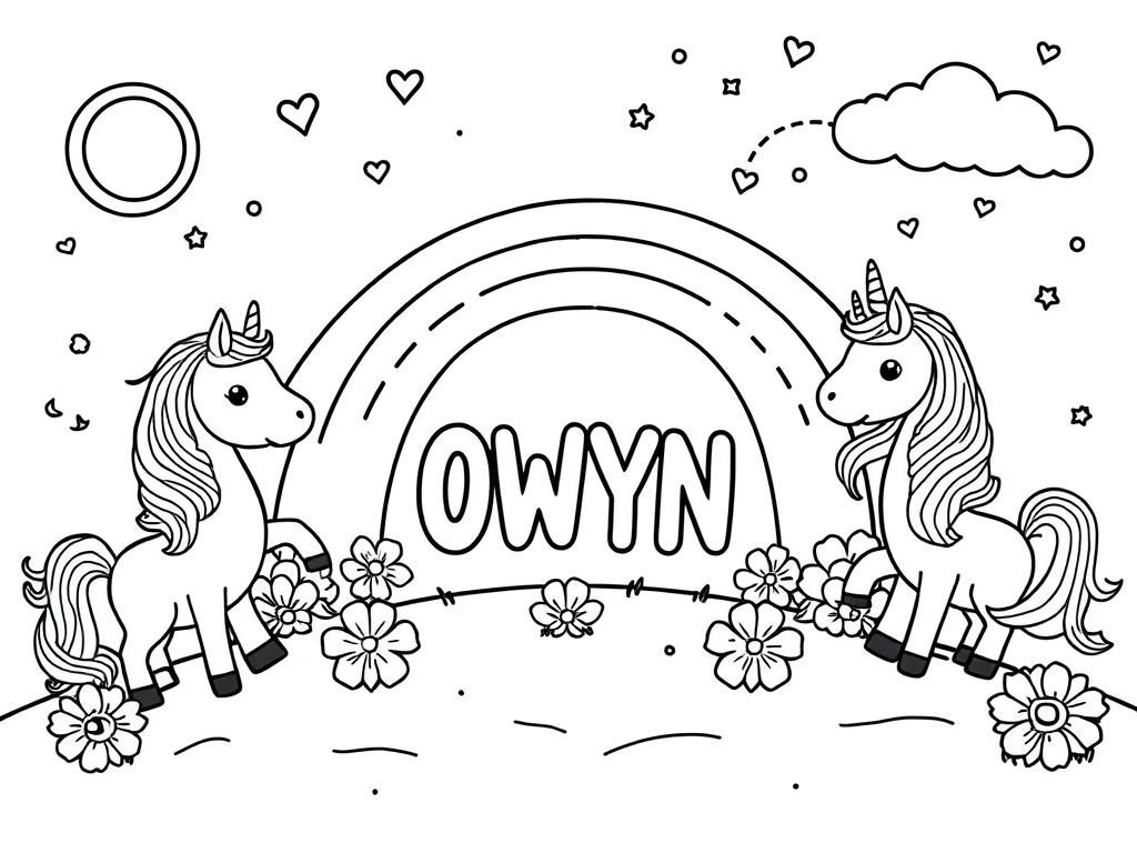 Preview of a happy place with unicorns and in the middle the text "OWYN"