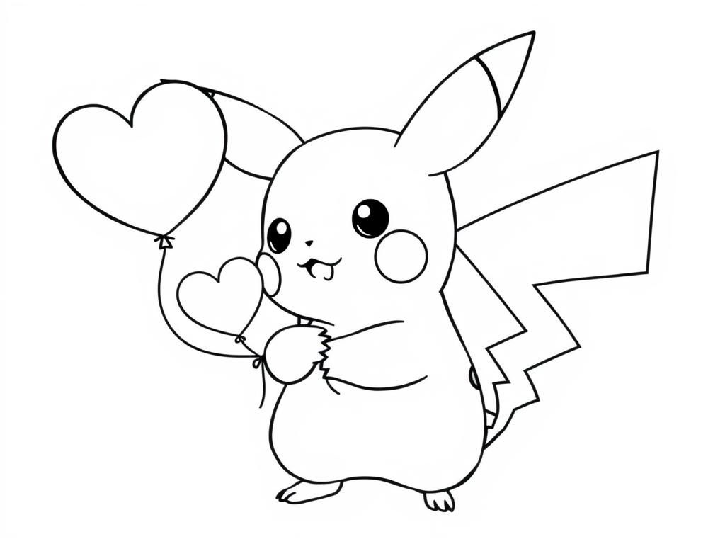 Preview of A heartwarming baby pikachu coloring pages idea where Baby Pikachu holds a tiny heart balloon.