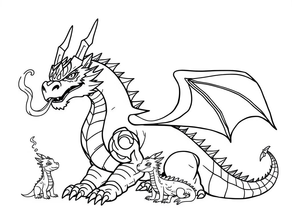 Mother Dragon and Baby Dragon Coloring Page