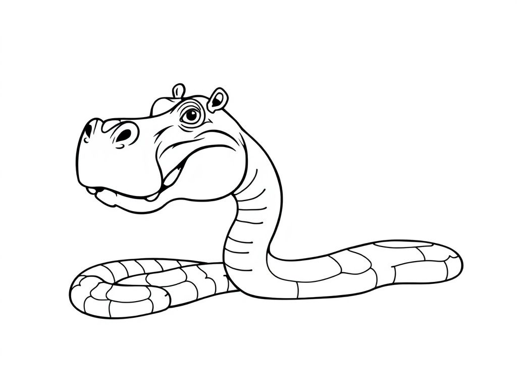 Cartoon Snake and Hippopotamus Coloring Page
