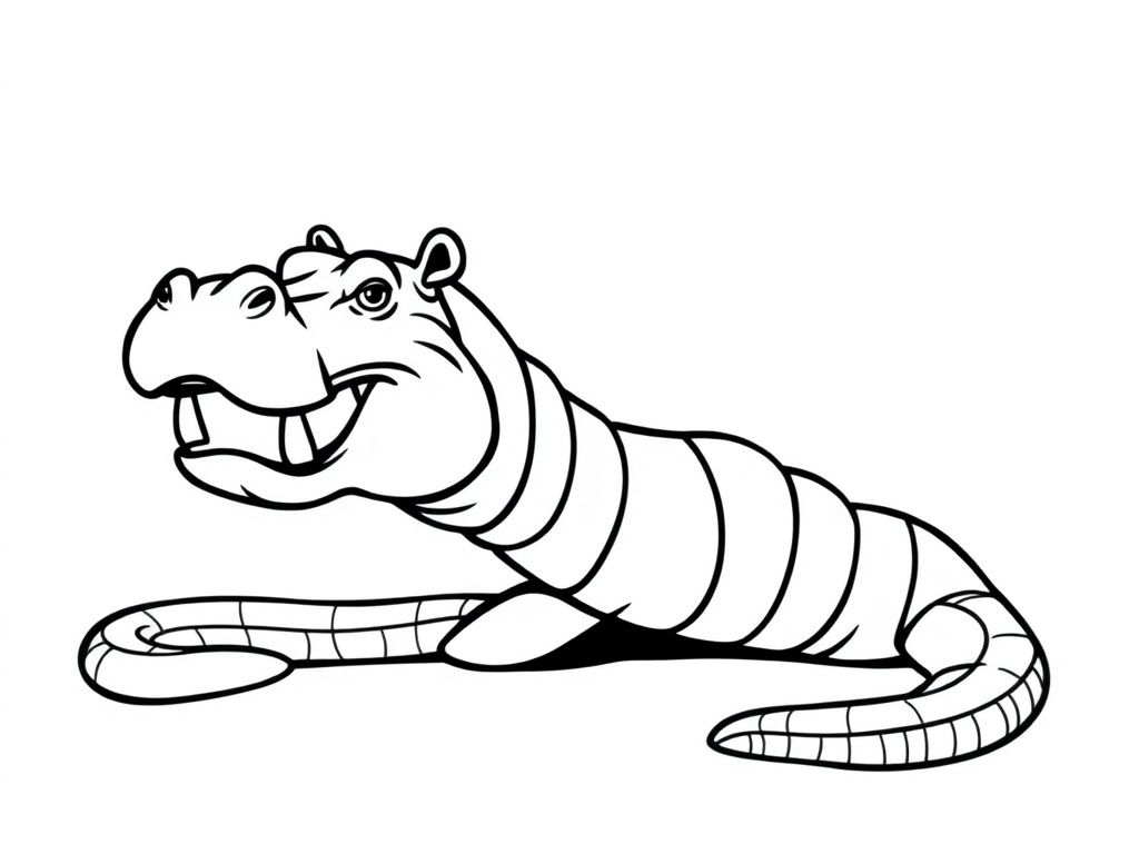 Cartoon Hippopotamus Snake Coloring Page