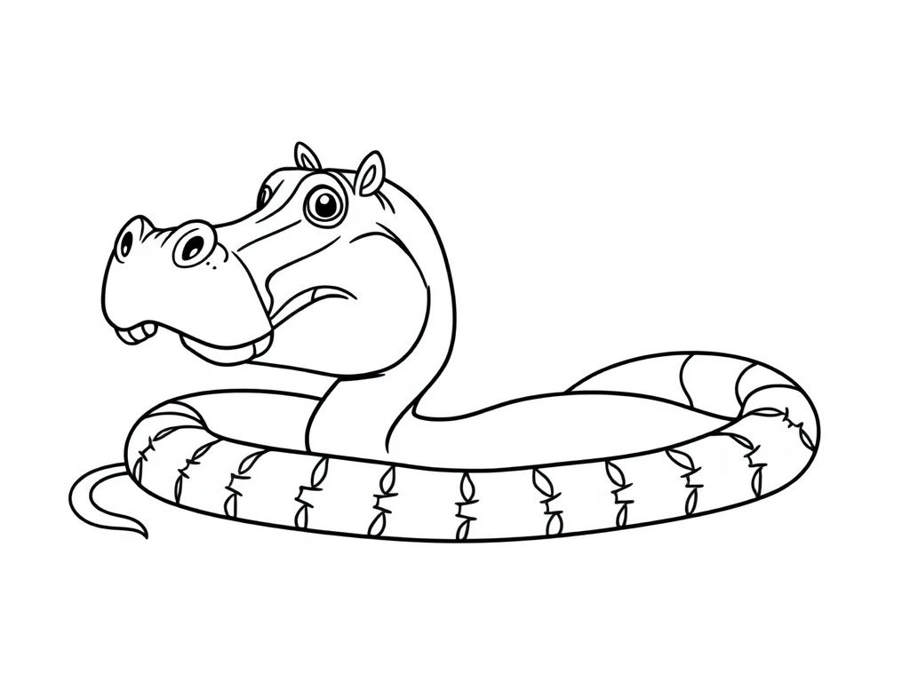 Cartoon Snake Hippopotamus Coloring Page