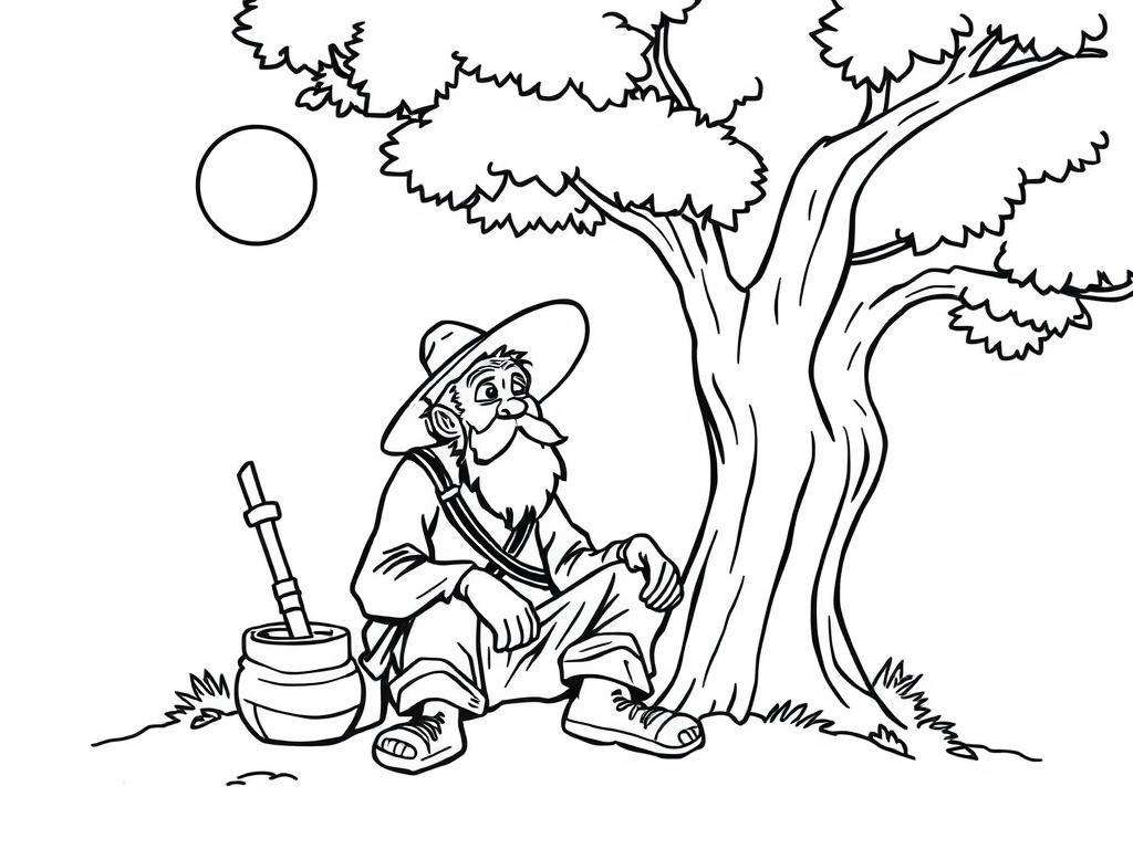 a hobo sitting underneath a tree enjoying the sun