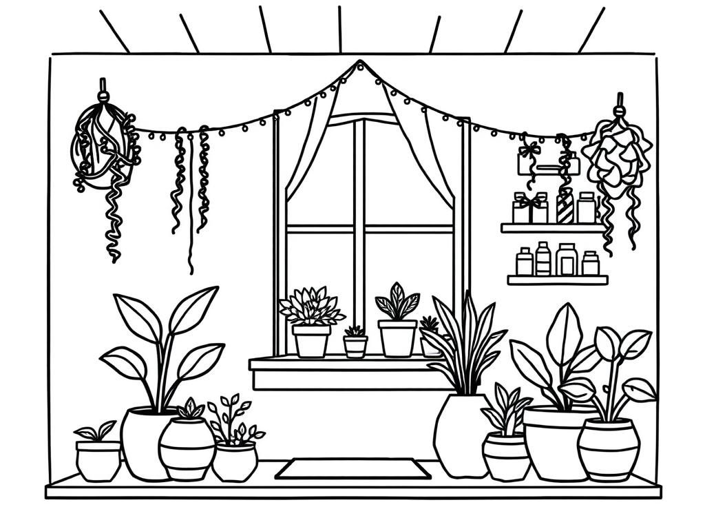 Preview of a home with plants and decorations, warm and cozy, with a window