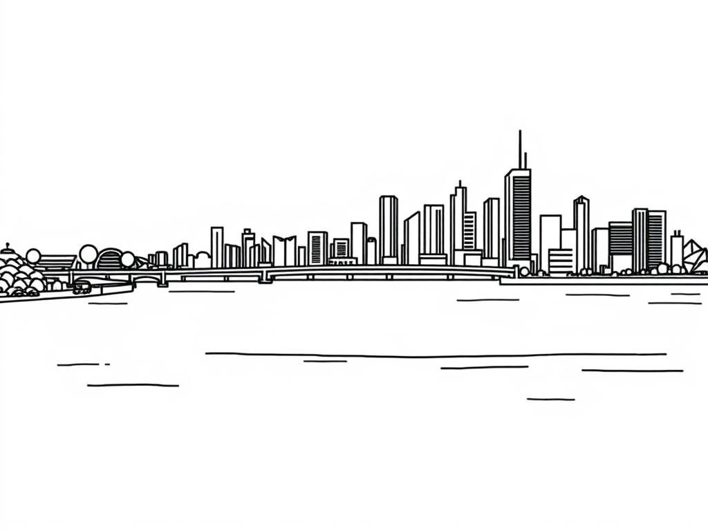 Kleurplaat skyline van de stad