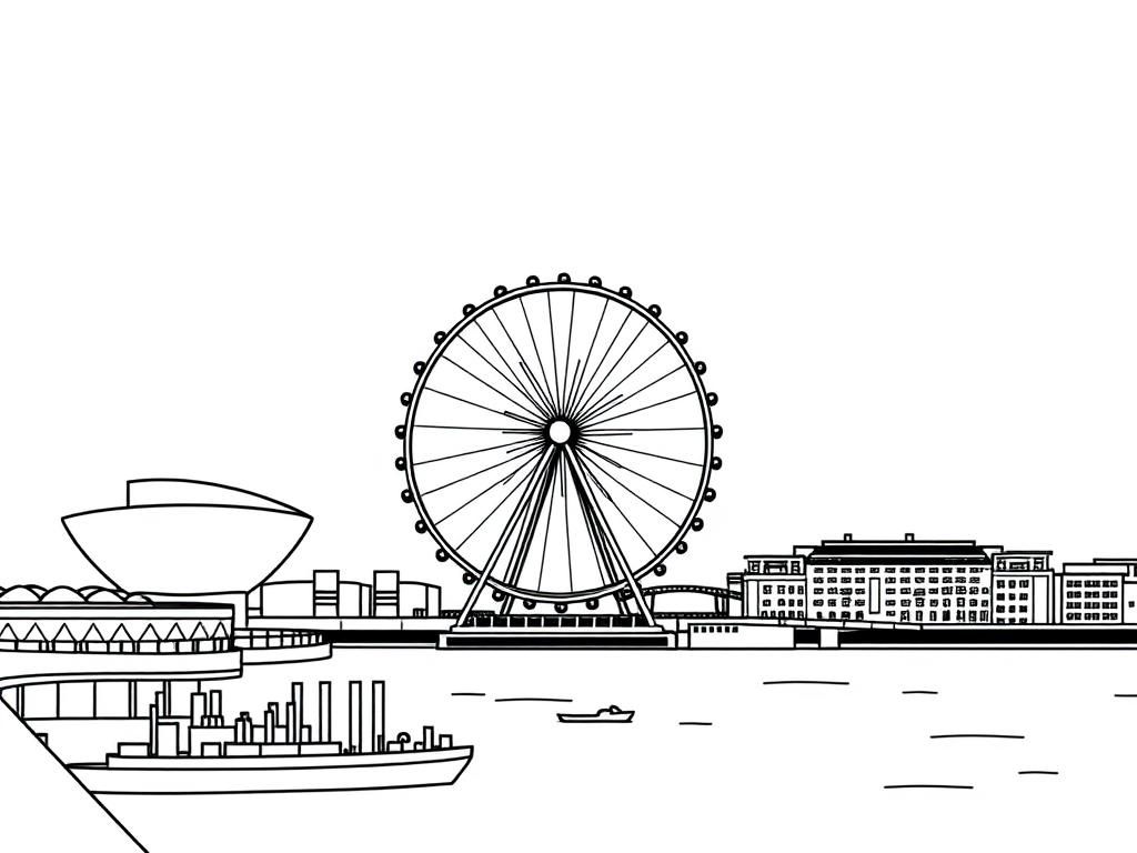 Kleurplaat reuzenrad skyline van de stad