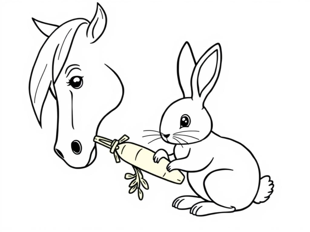 Horse and Rabbit Friendship Coloring Page