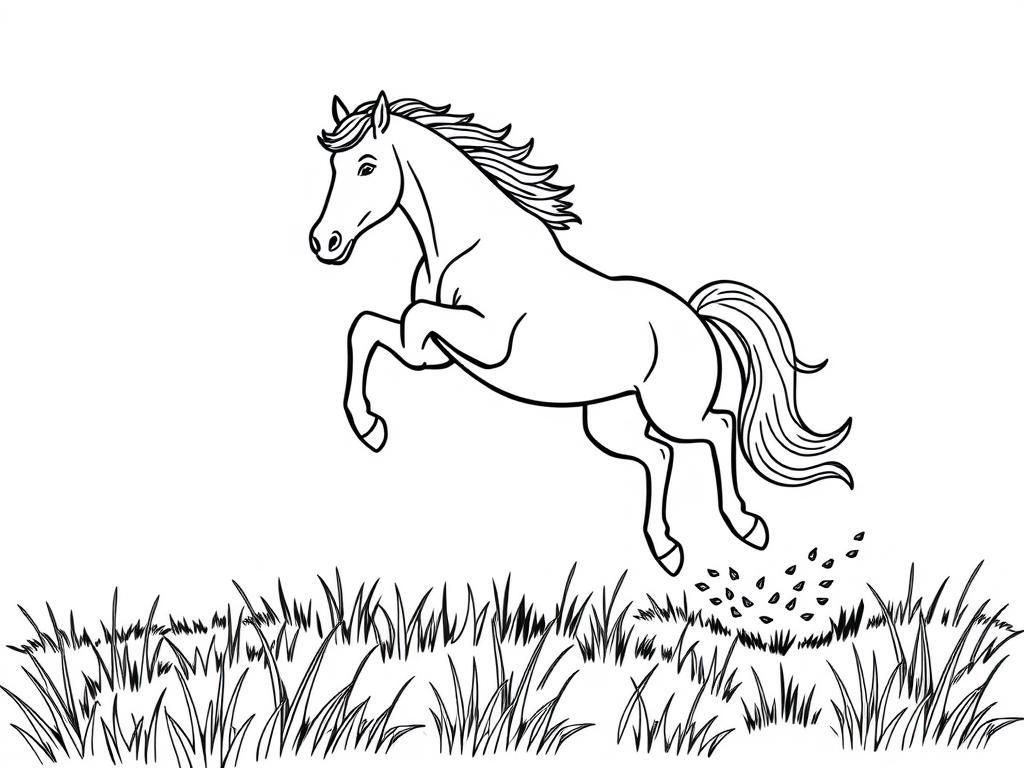 Preview of A horse jumping in a meadow