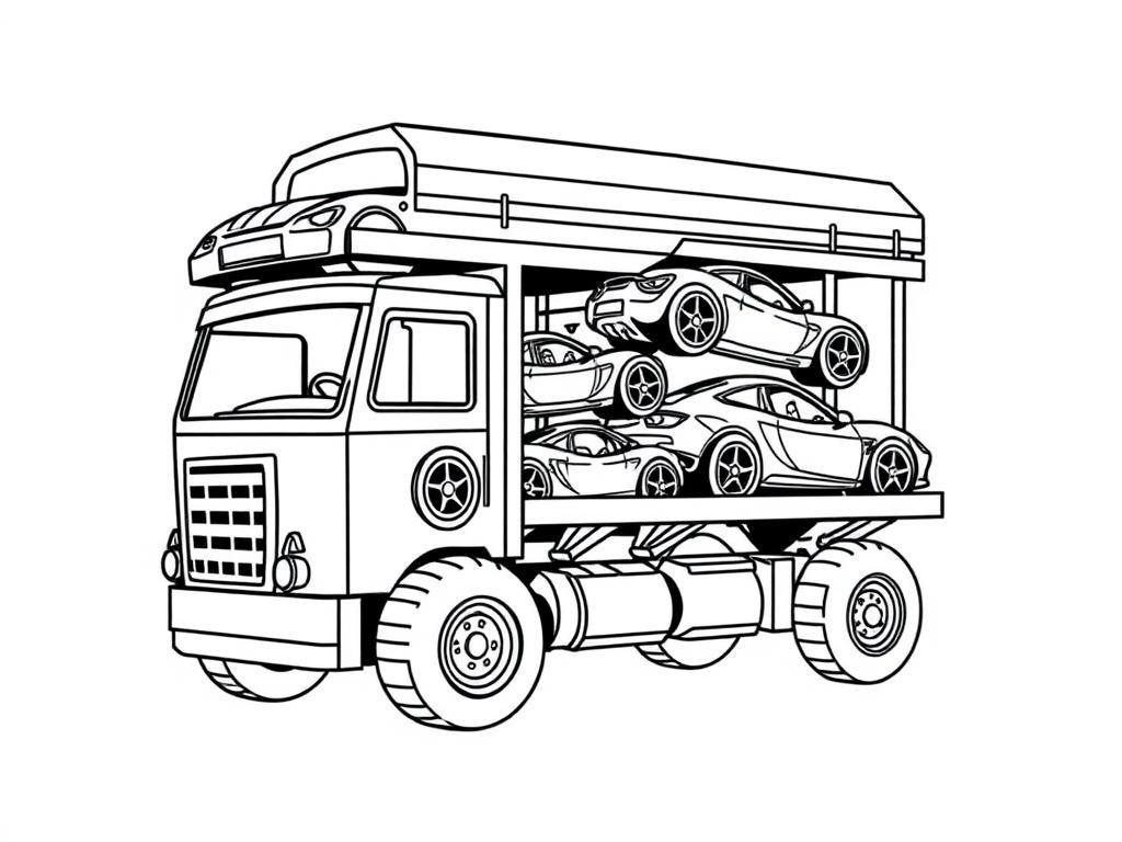 Preview of A hot wheels transportation truck with many levels carrying some cars