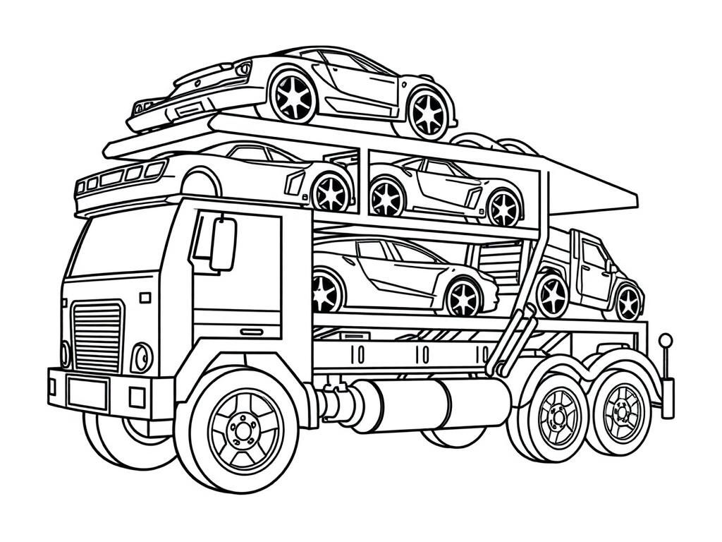 Preview of A hot wheels transportation truck with many levels very ordered carrying some cars