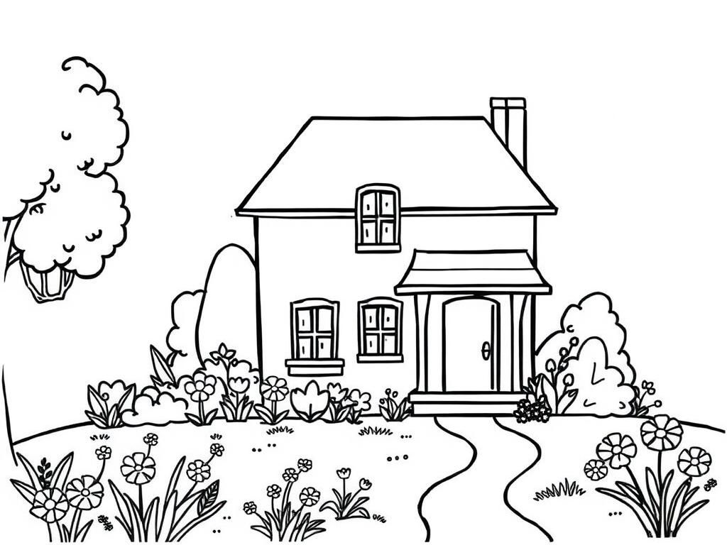 Preview of a house with a yard and flowers