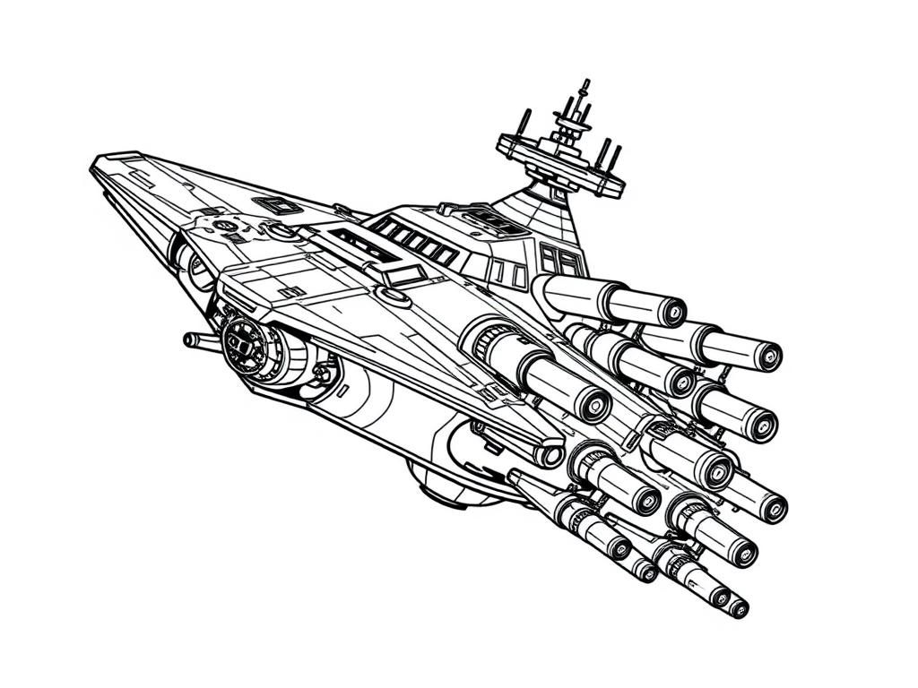 Preview of a huge star ship with many canons