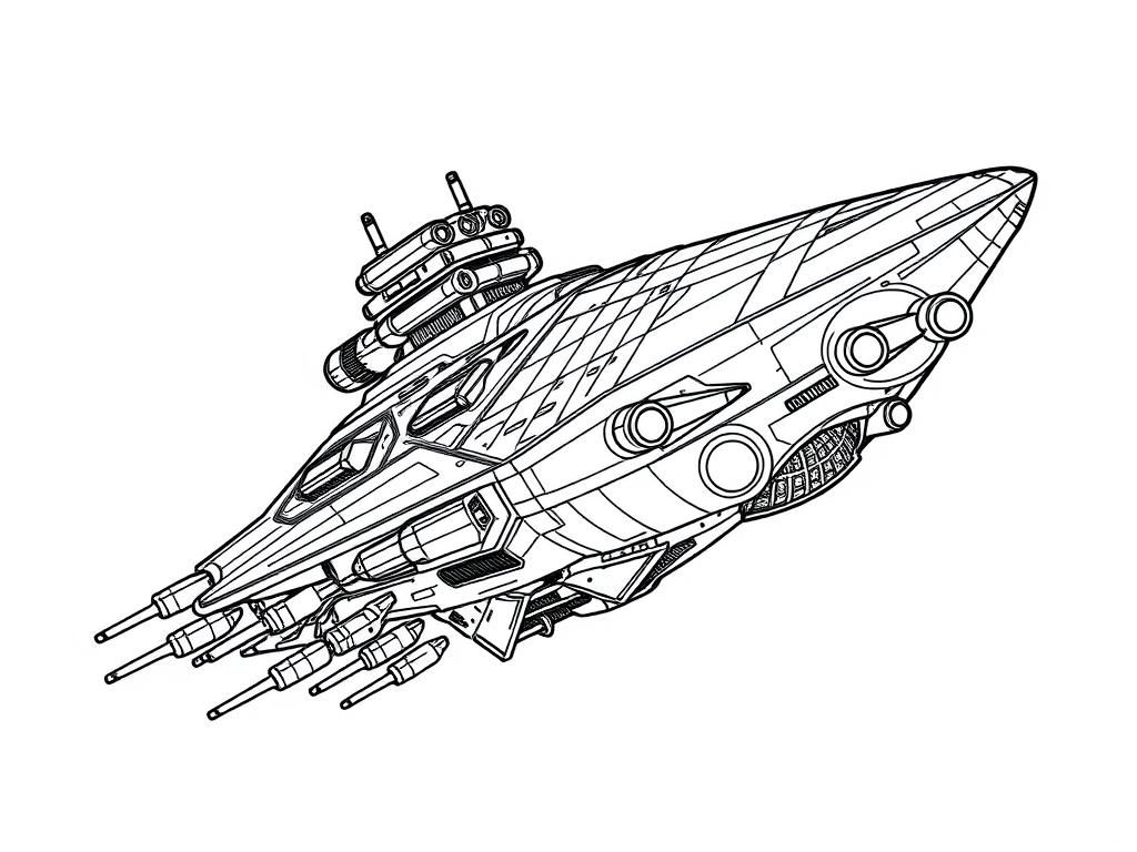 Preview of a huge star ship with many laser canons