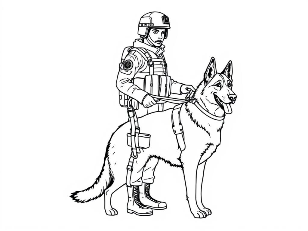 Kleurplaat soldaat en hond