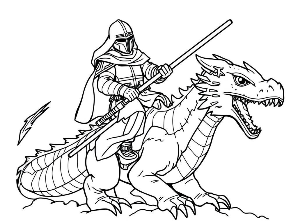 Knight Rides Dragon Coloring Page