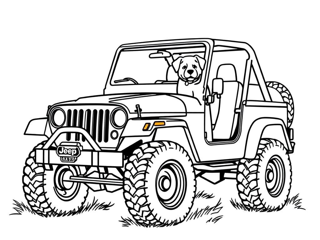 Dog in Jeep Coloring Page