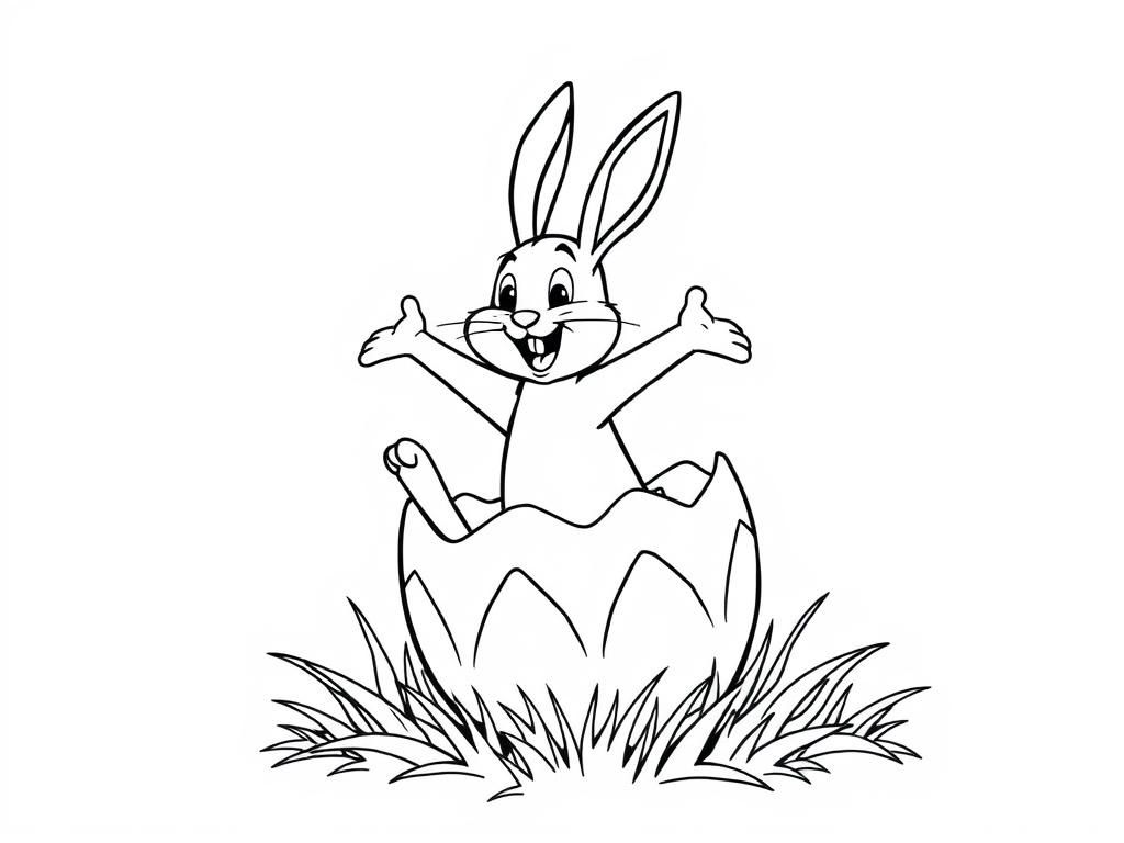 Preview of A joyful bunny jumping out of a giant Easter egg like a surprise gift.