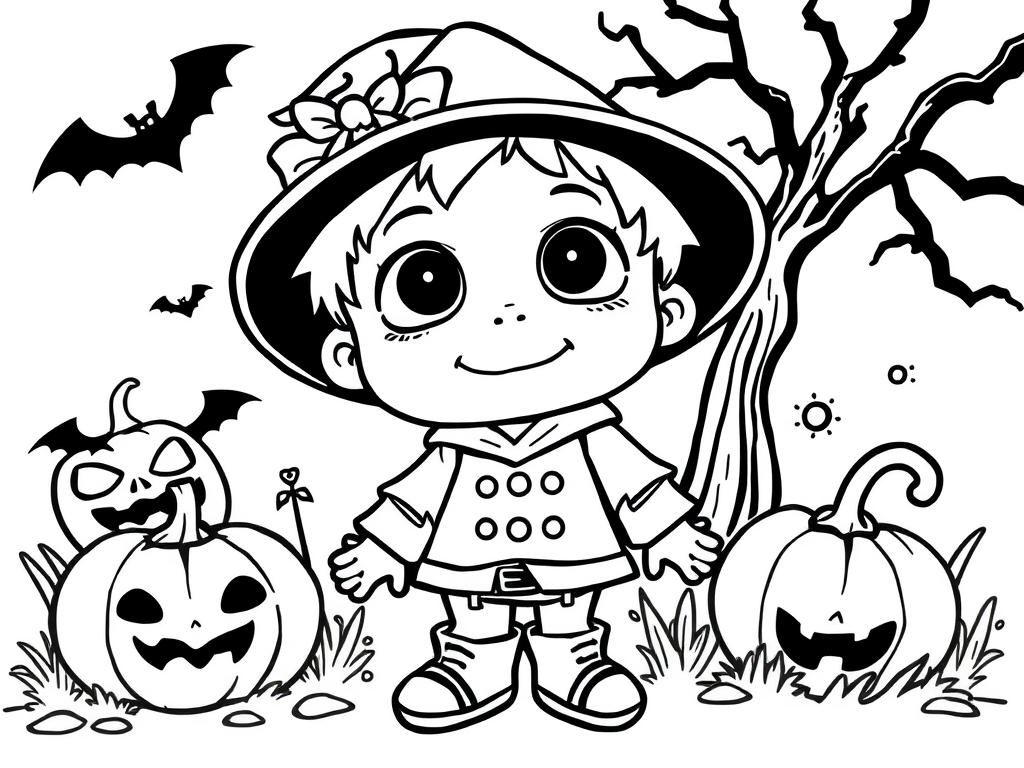 Halloween Child Witch Coloring Page