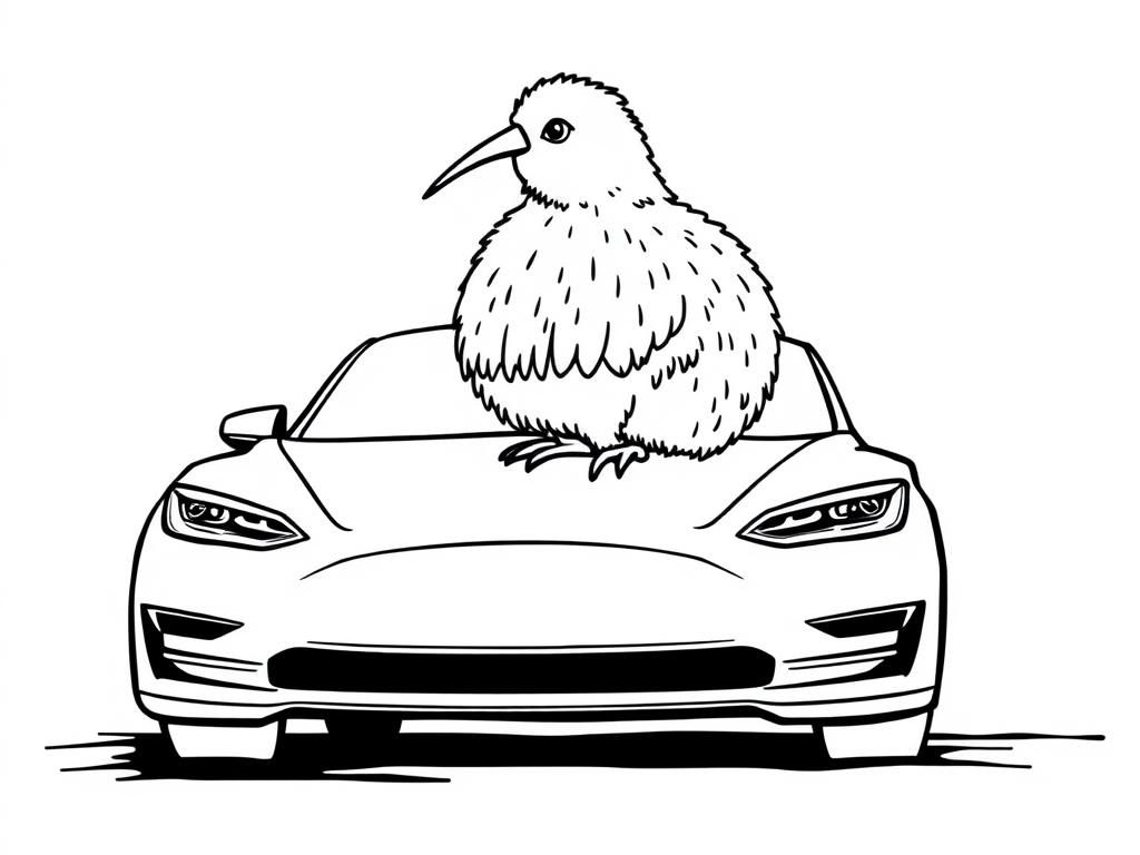 a kiwi bird sitting on top of tesla