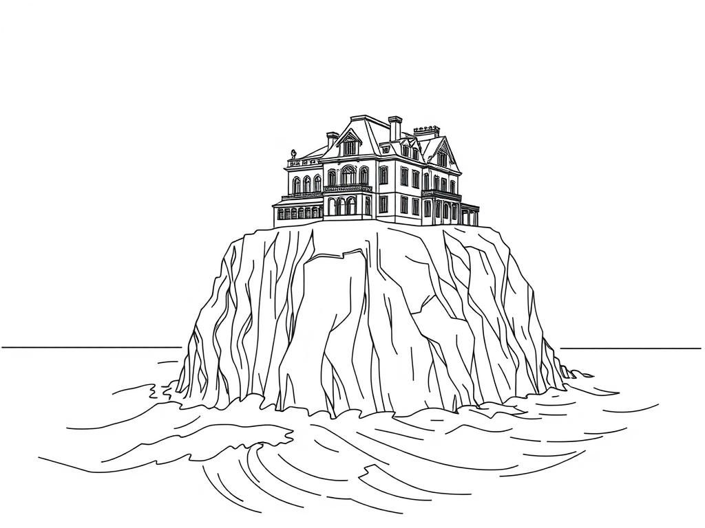 Ocean Cliff Mansion Coloring Page