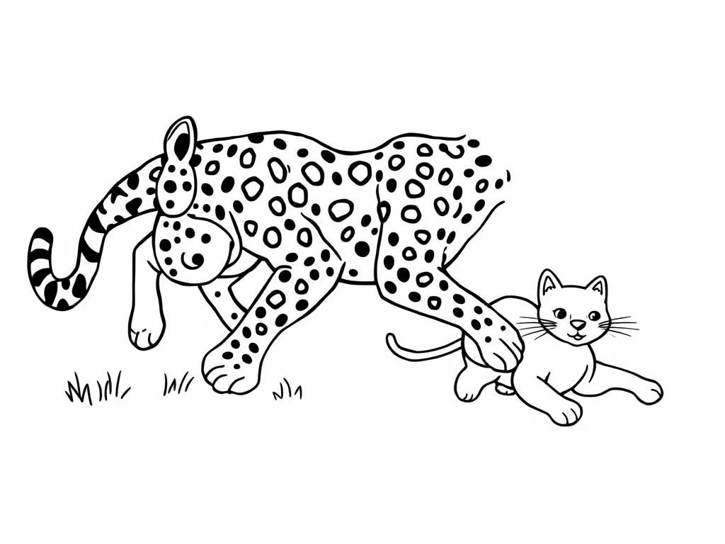 Leopard and Cat Friends Coloring Page