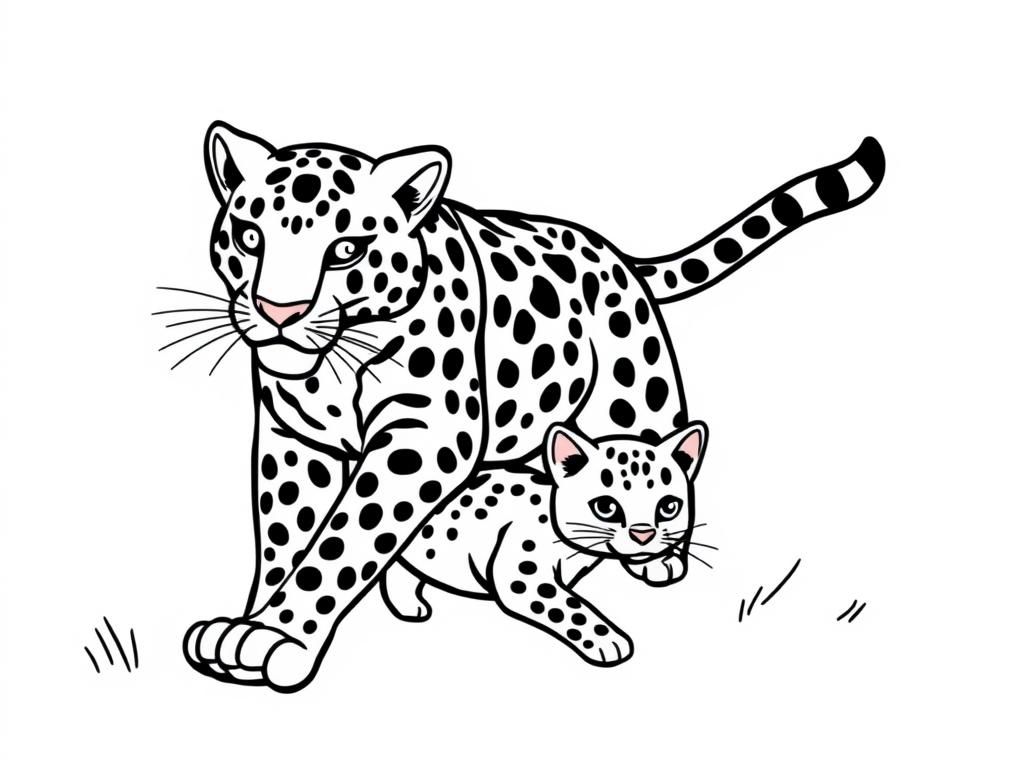 a leopard running after a cat - Free Printable Coloring Page