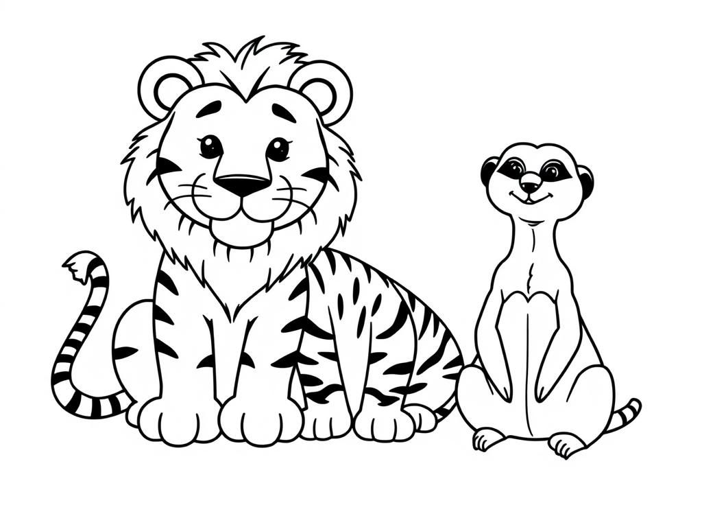 Preview of A Lion, a tiger and a meerkat sitting next to each other.