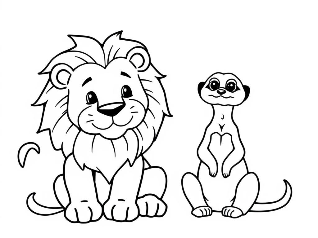 Preview of A Lion and a meerkat sitting next to each other.