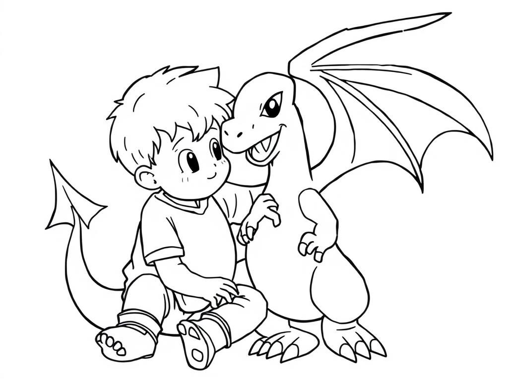 Boy and Dragon Coloring Page