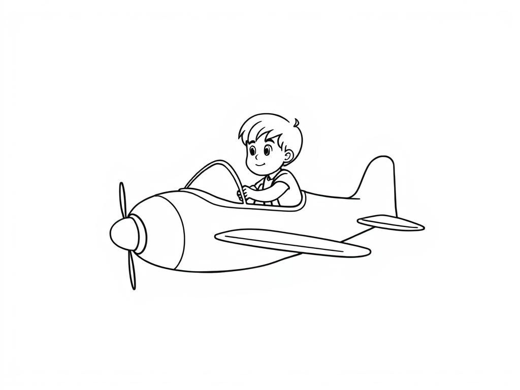 Boy Flying an Airplane Coloring Page
