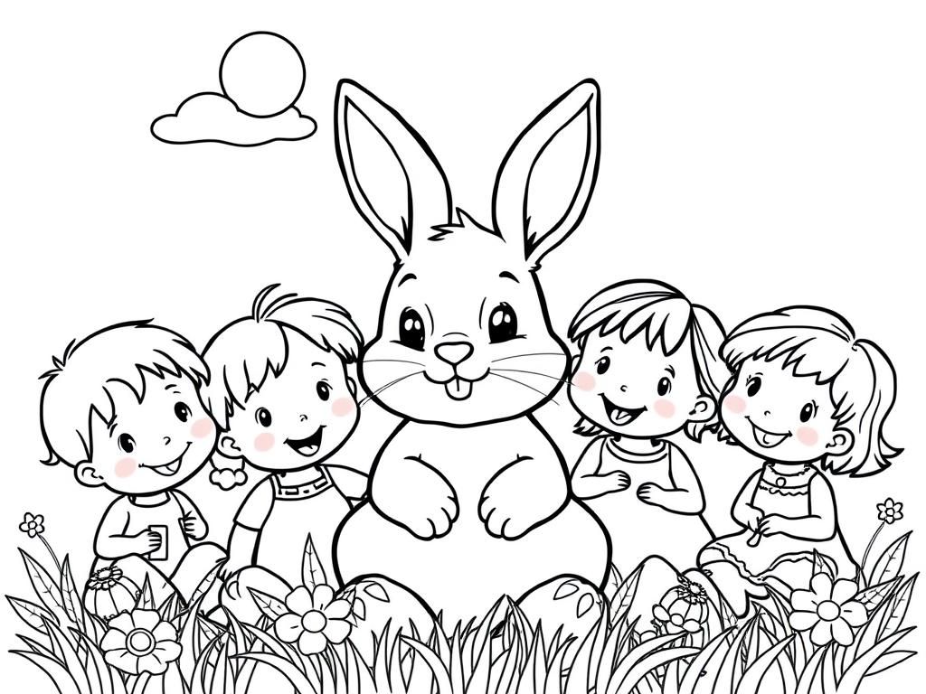 Easter Bunny Friends Coloring Page