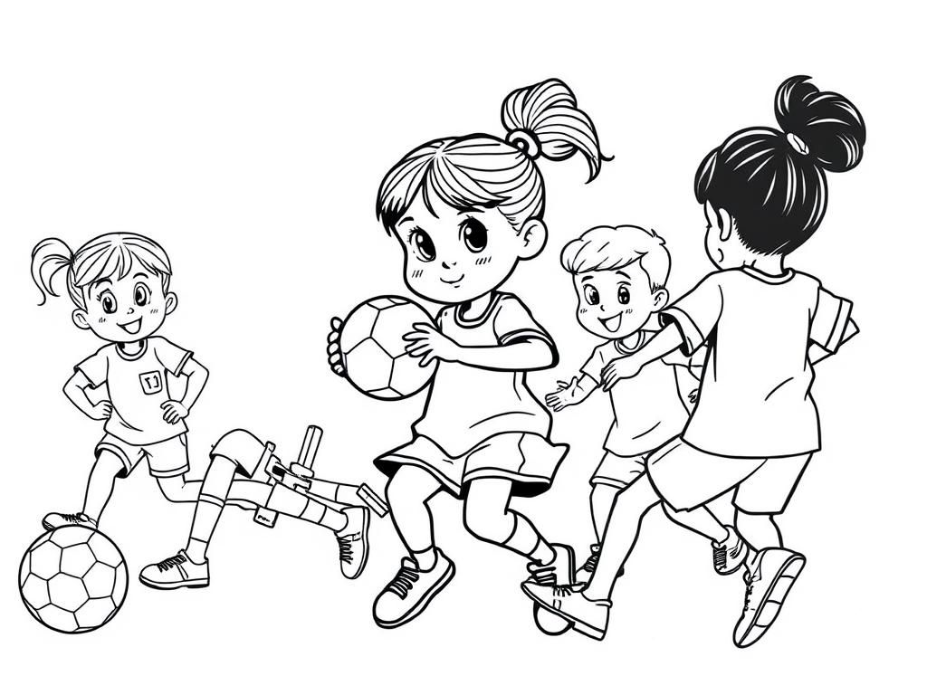 Preview of a little girl playing handball with her friends