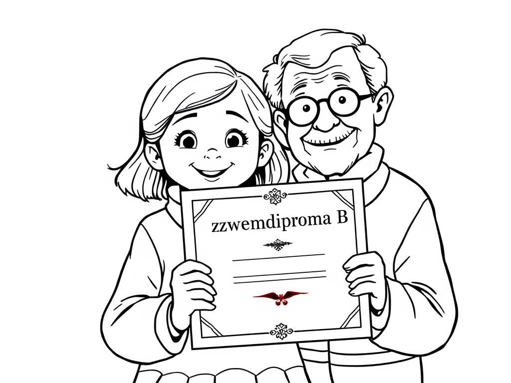 Preview of A little girl with her grandparents, holding a diploma with caption "zwemdiploma B"