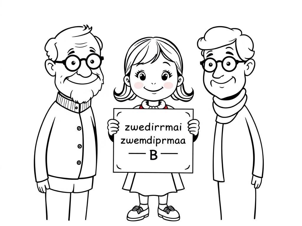 Preview of A little girl with two grandparents, holding a diploma with caption "zwemdiploma B"